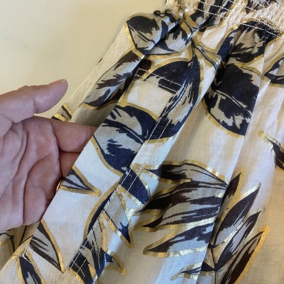 J.CREW Fit & Flare Ivory Linen Dress Gold Black Foil Leaf Print Size 4 NWOT Zip - Picture 14 of 14